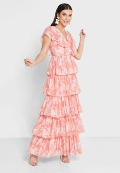 Tie Back Plunge Neck Ruffle Dress