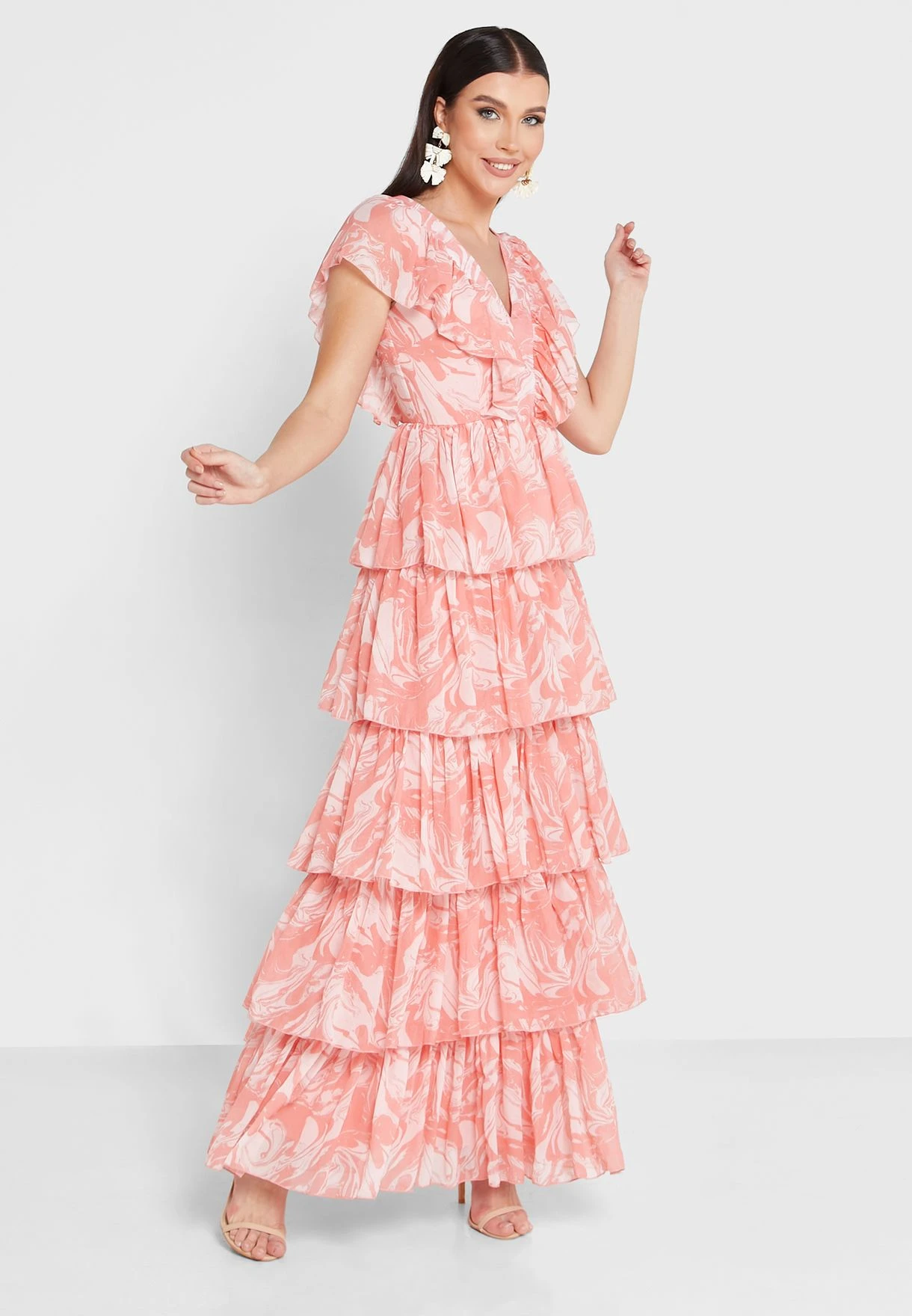 Tie Back Plunge Neck Ruffle Dress 1 Tie Back Plunge Neck Ruffle Dress