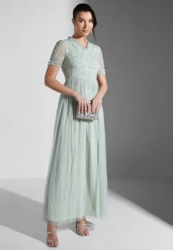 Embellished Bodice Ruffle Detail Maxi Dress