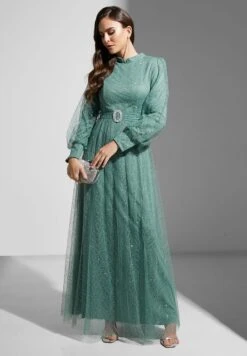 Shimmer Tulle Puff Sleeve Dress