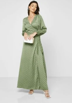 Little Mistress Khaki Spot Wrap Maxi By Vogue Williams