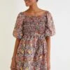Trendyol Balloon Sleeve Shirred Printed Dress