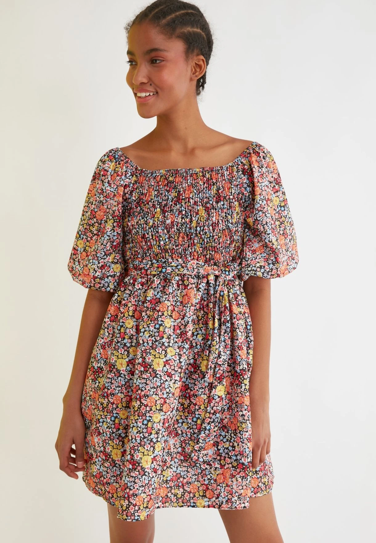 Trendyol Balloon Sleeve Shirred Printed Dress 1 Trendyol Balloon Sleeve Shirred Printed Dress