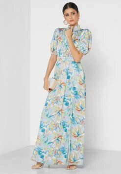 Little Mistress Puff Sleeve Floral Print Side Split Dress