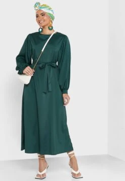 Puff Sleeve Belted Dress