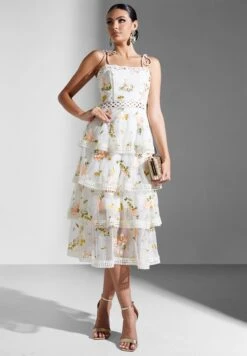 Embroidered Strappy Tiered Dress