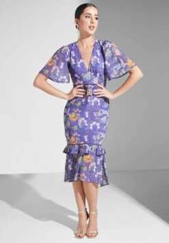 Plunge Neck Floral Print Dress