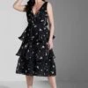 Floral Bow Back Tiered Midi Dress
