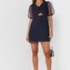 V-Neck Cut Out Puff Sleeve Dress