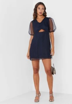 V-Neck Cut Out Puff Sleeve Dress
