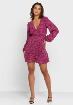 New Look Printed Balloon Sleeve Wrap Dress