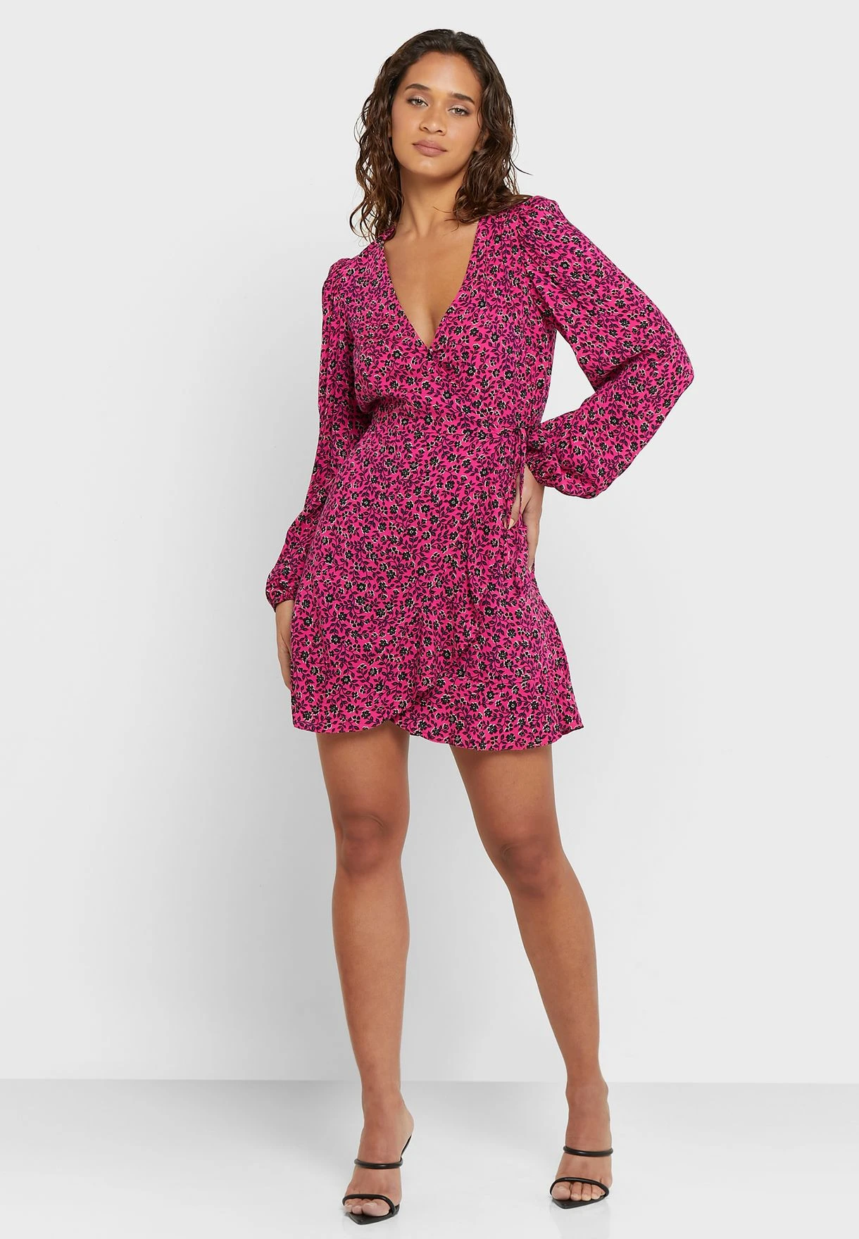 New Look Printed Balloon Sleeve Wrap Dress 1 New Look Printed Balloon Sleeve Wrap Dress