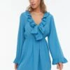 Trendyol Plunge Neck Ruffle Detail Dress