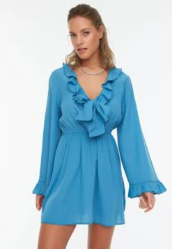 Trendyol Plunge Neck Ruffle Detail Dress
