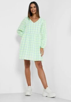 Noisy May V-Neck Check Mini Dress