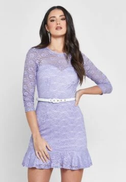 Little Mistress Lace Detail Ruffle Hem Dress