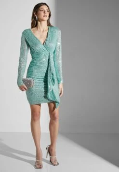 Little Mistress Sequin V-Neck Knot Detail Dress