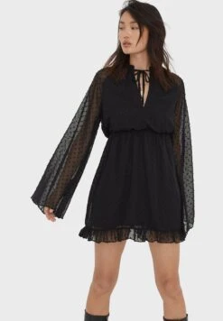 NASTY GAL Tie Neck Mesh Detail Skater Dress