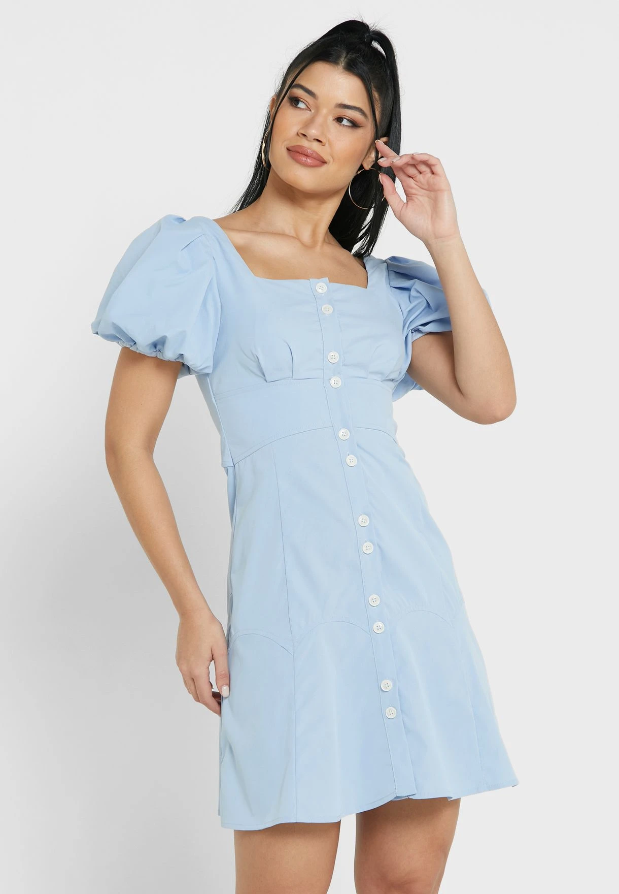 Puff Sleeve Button Down Dress 1 Puff Sleeve Button Down Dress