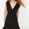 Trendyol Plunge Neck Ruffle Hem Dress