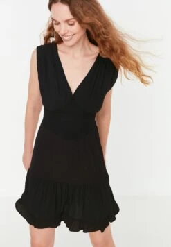 Trendyol Plunge Neck Ruffle Hem Dress