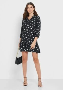 Button Detail Printed Tiered Hem Dress