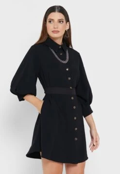 Puff Sleeve Belted Button Down Dress