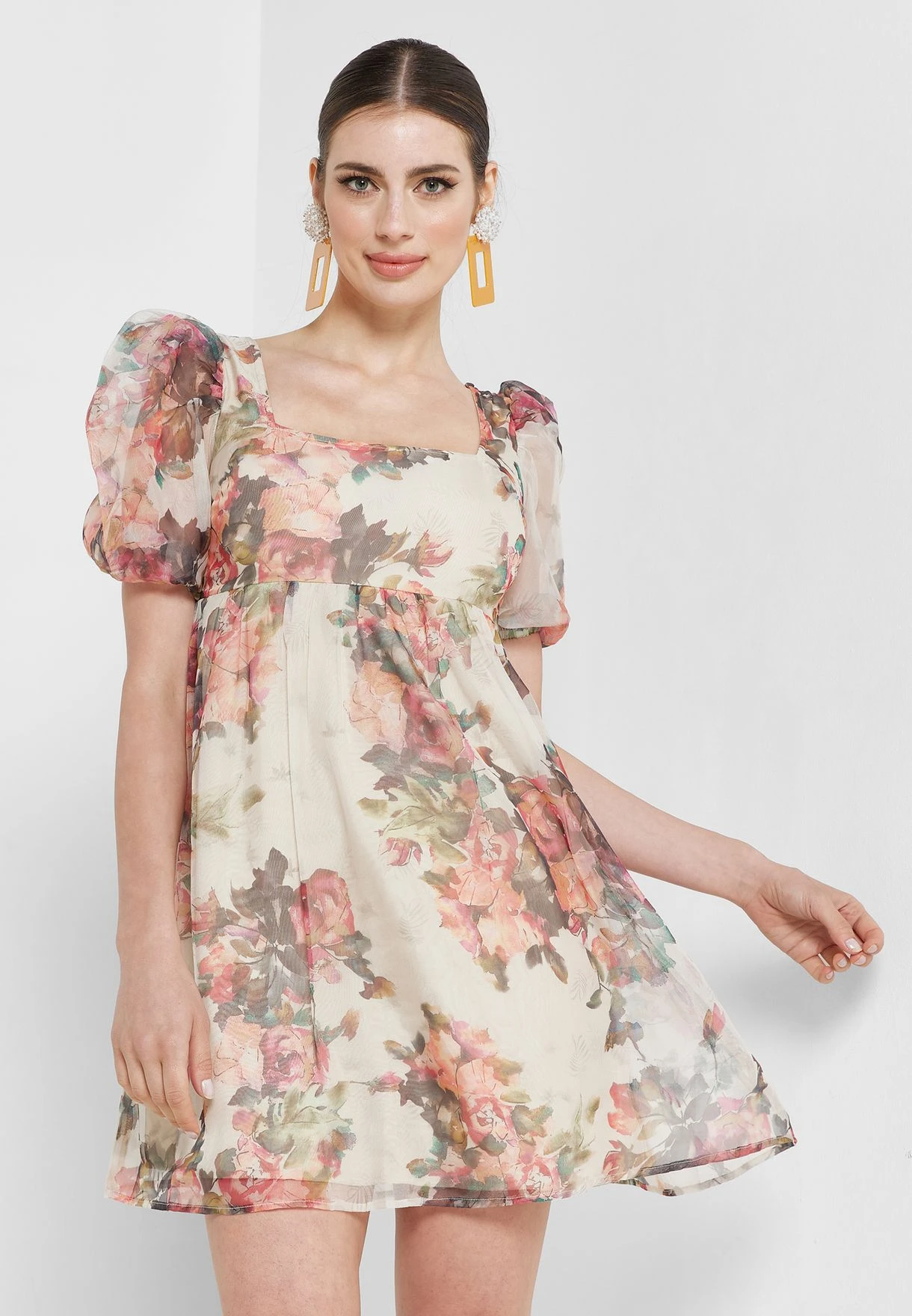 Balloon Sleeve Floral Print Tiered Dress 1 Balloon Sleeve Floral Print Tiered Dress