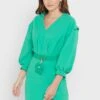 Puff Sleeve Belted Dress