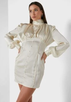 Button Detail High Neck Dress