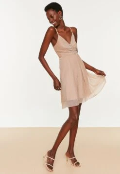 Trendyol Plunge Neck Strappy Button Detail Dress