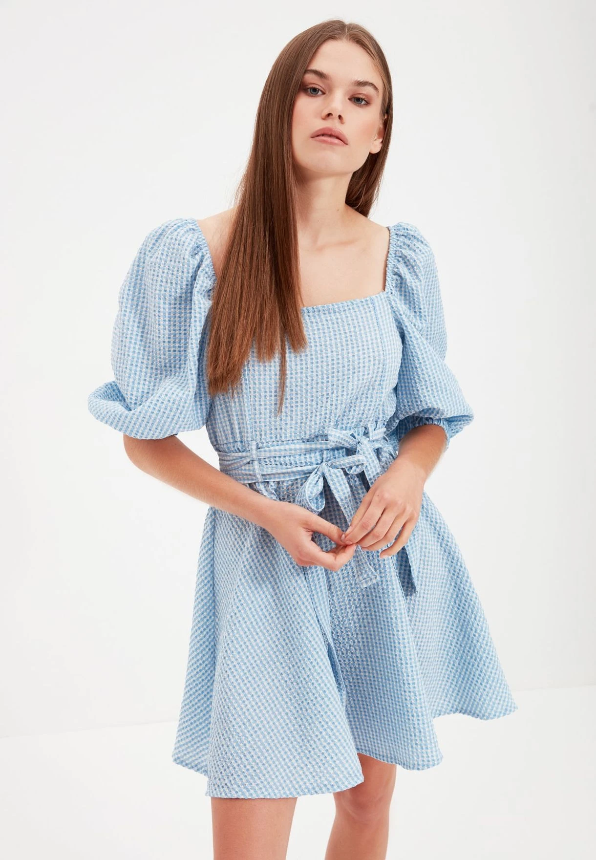 Trendyol Balloon Sleeve Checked Dress 1 Trendyol Balloon Sleeve Checked Dress