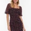 Trendyol Floral Print Pleated Square Neck Dress