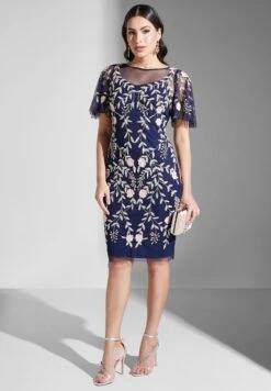 Adrianna Papell Embroidered Mesh Detail Dress
