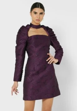 High Neck Cut Out Detail Puff Sleeve Dress