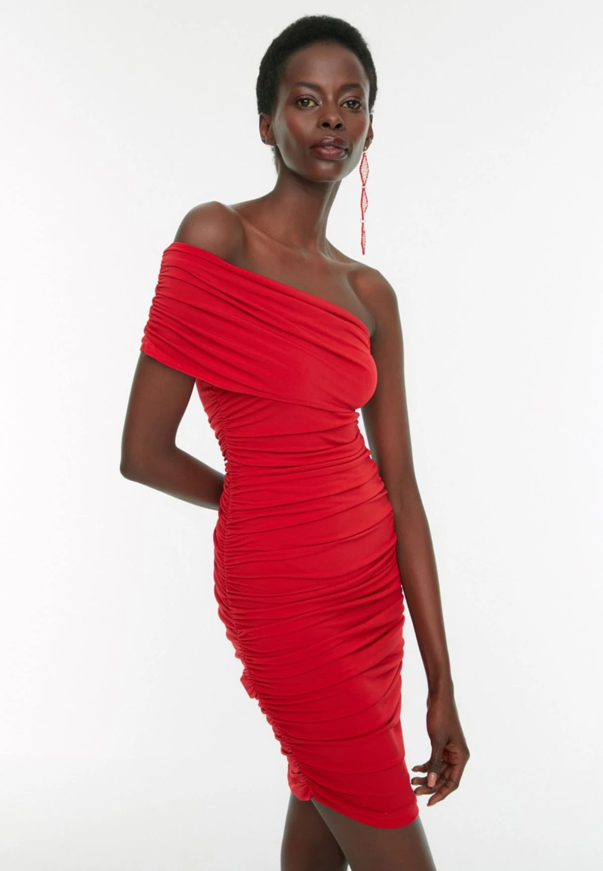 Trendyol One Shoulder Pleated Bodycon Dress 1 Trendyol One Shoulder Pleated Bodycon Dress