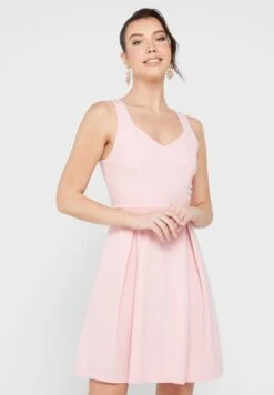 Diamond Neck Pleat Detail Dress