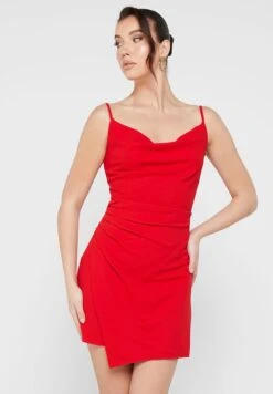 Cowl Neck Asymmetric Strappy Dress