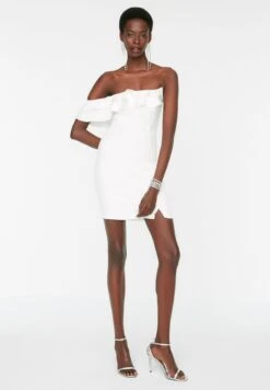 Trendyol One Shoulder Slit Hem Ruffle Detail Dress