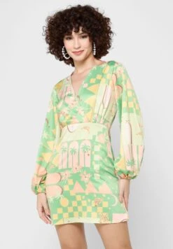 NEVER FULLY DRESSED Plunge Neck Printed Dress