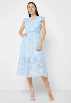 ELLA Floral Textured Frill Sleeve Dress