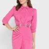 Belted Button Detail Dress