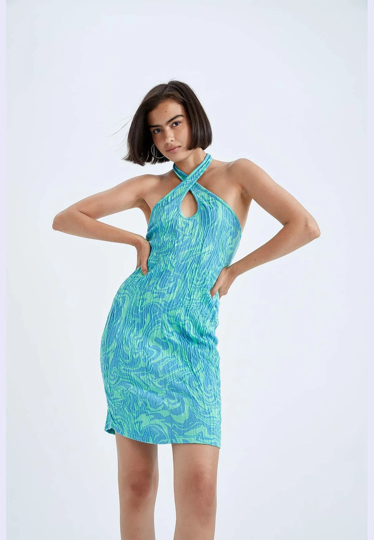 DeFacto Woman Bodycon Wrap Short Sleeve Knitted Dress 1 DeFacto Woman Bodycon Wrap Short Sleeve Knitted Dress