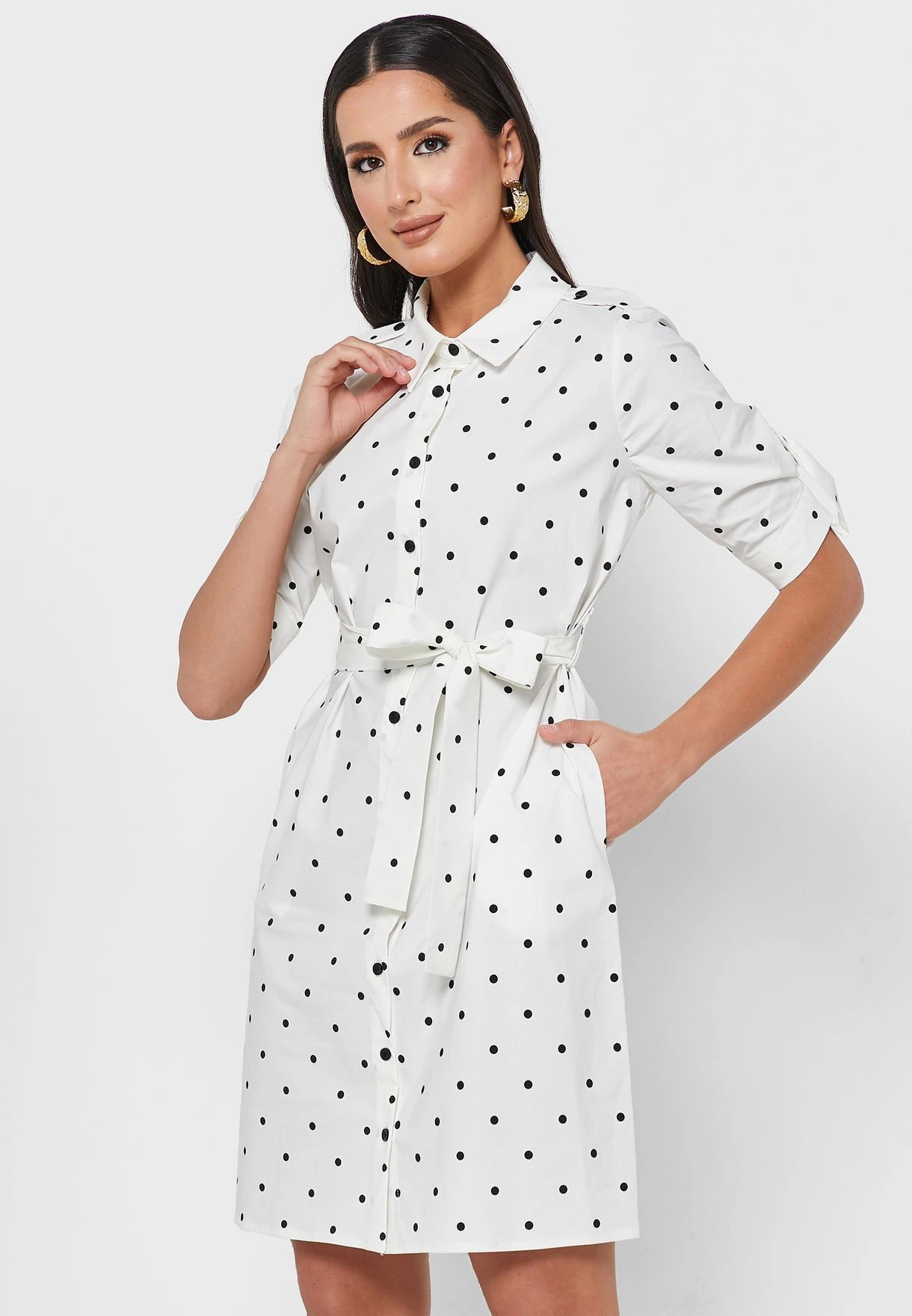 Button Detail Belted Dress 1 Button Detail Belted Dress