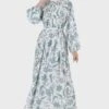 Floral Printed Balloon Flared Sleeve Dress