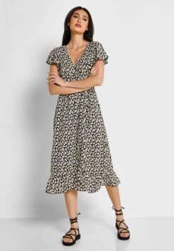 JACQUELINE DE YONG Printed Surplice Neck High Low Dress
