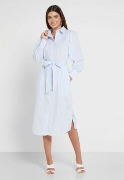 BEVERLY HILLS POLO CLUB Striped Puff Sleeve Belt Detail Dress