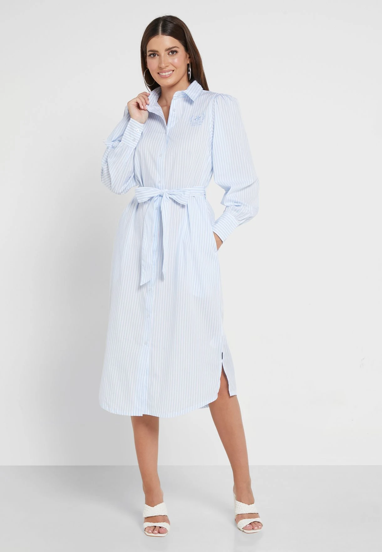 BEVERLY HILLS POLO CLUB Striped Puff Sleeve Belt Detail Dress 1 BEVERLY HILLS POLO CLUB Striped Puff Sleeve Belt Detail Dress