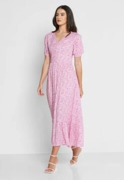 Puff Sleeve Printed Ruffle Hem Dress