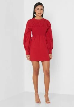 Balloon Sleeve Crew Neck Dress